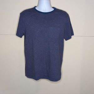 Goodfellow & Co Simple Tee Blue and Coral Striped Front Pocket